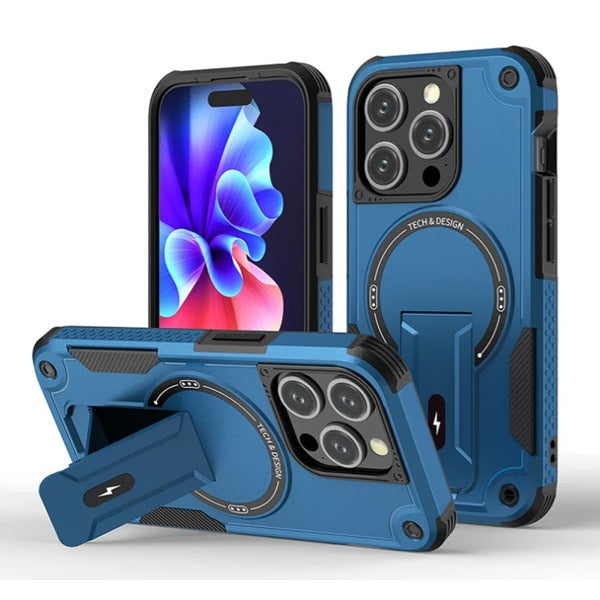 كڤر حماية Hybrid لهاتف iPhone 15 Pro Max مصنوعة من مادة البولي كربونات مع مسند غير مرئي | أزرق كڤر حماية Hybrid لهاتف iPhone 15 Pro Max مصنوعة من مادة البولي كربونات مع مسند غير مرئي | أزرق